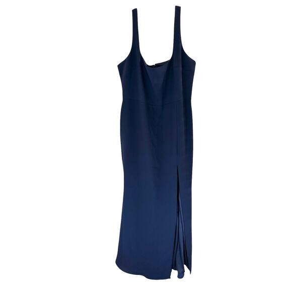 BHLDN Navy Blue Ashlynn Wedding Guest Side Slit Crepe Formal Maxi Gown Dress - Picture 2 of 11